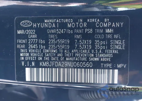 2022 Hyundai Tucson Plug-In Hybrid Limited из США, поврежденный, VIN KM8JFDA29NU060560